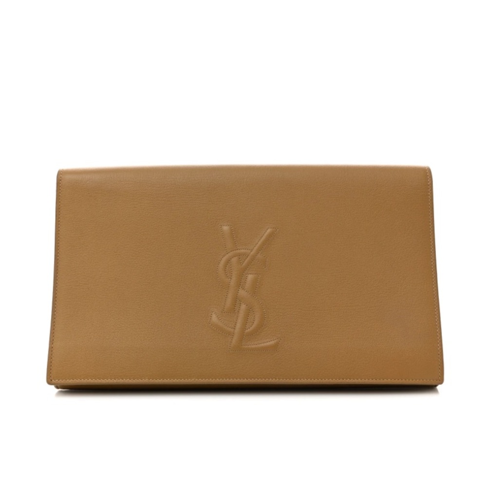 YSL Calfskin Monogram Large Belle De Jour Clutch Beige
